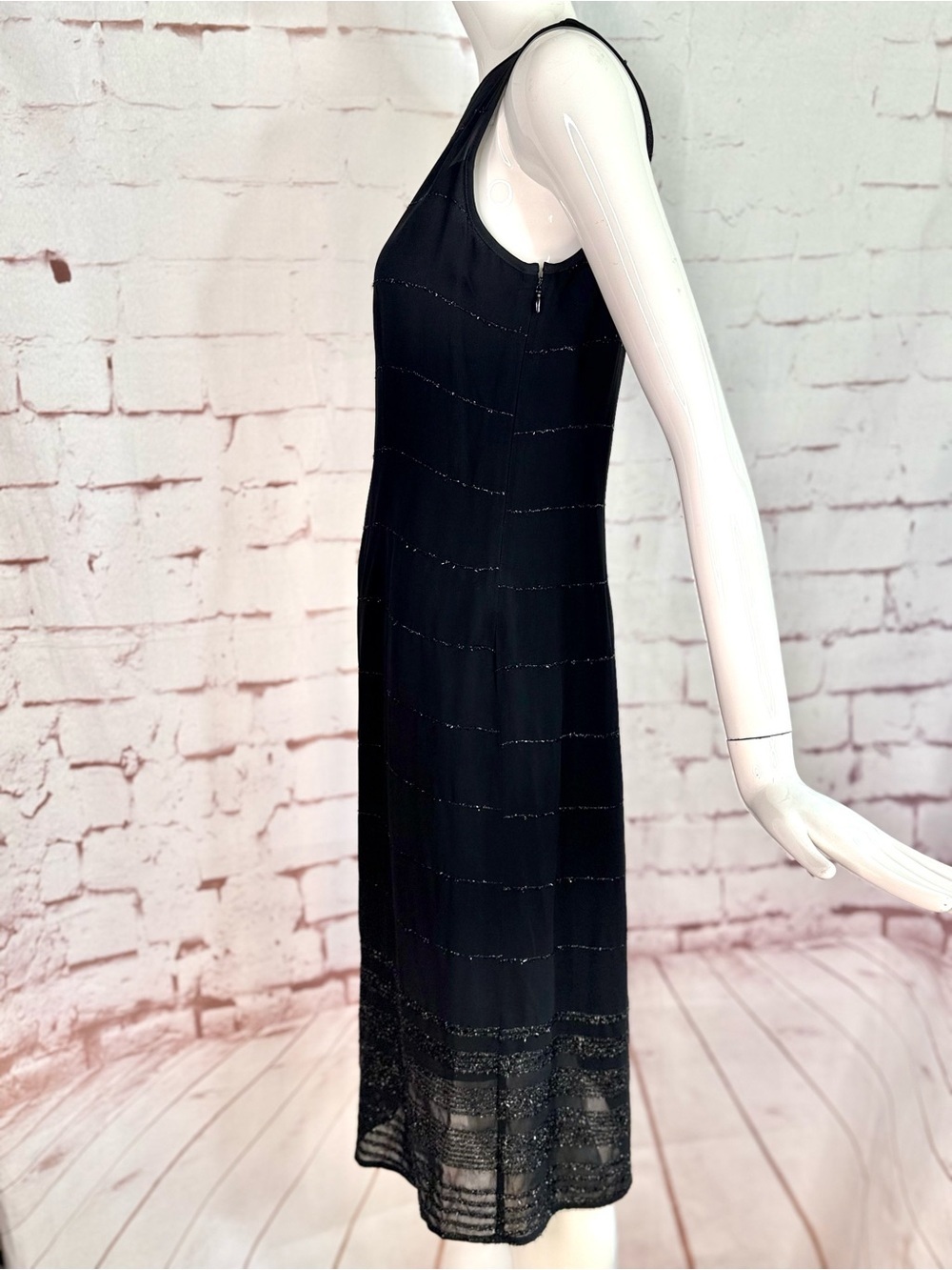 SIGRID OLSEN Black Sheath Sheer Overlay Metallic Thread 10 Cocktail Party Dress - Picture 8 of 14